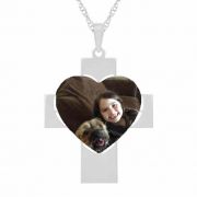 White Gold Photo Heart Cross Necklace