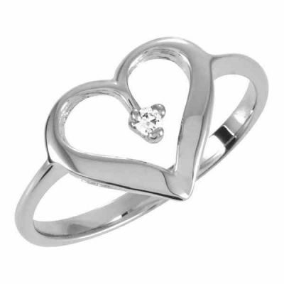 White Gold Single Diamond Heart Ring -  - STLRG-4178W