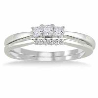 White Princess Cut Diamond Bridal Ring Set, 10K White Gold
