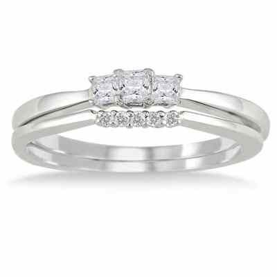 White Princess Cut Diamond Bridal Ring Set, 10K White Gold -  - BSS12372