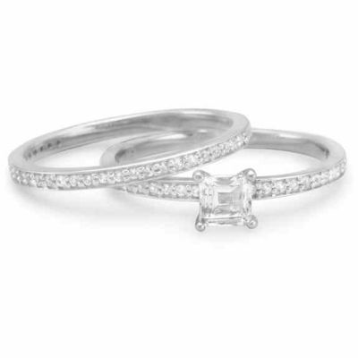 White Sapphire and Topaz Bridal Engagement Ring Set -  - MMA-83646