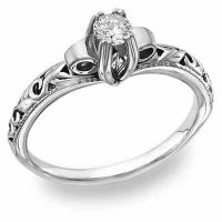 1/4 Carat Art Deco Diamond Ring, 14K White Gold