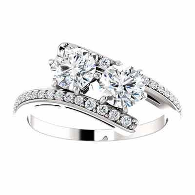 Two Stone  Only Us  Moissanite Engagement Ring in 14K White Gold -  - STLRG-122927MSDW