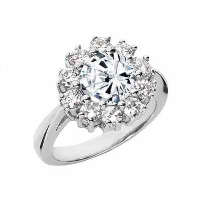 White Topaz and Diamond Halo Flower Ring, 14K White Gold -  - US-CSR1023WWT