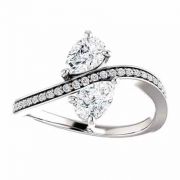 White Topaz and CZ 'Only Us' Pear Cut 2 Stone Ring in Sterling Silver