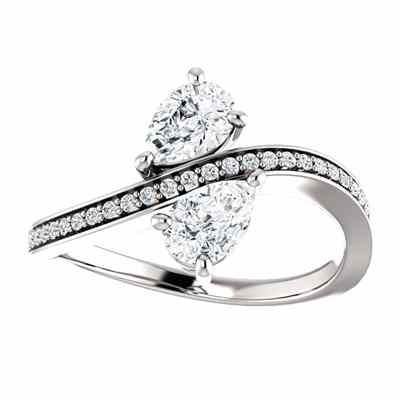 White Topaz and CZ  Only Us  Pear Cut 2 Stone Ring in Sterling Silver -  - STLRG-71779OVWTSS