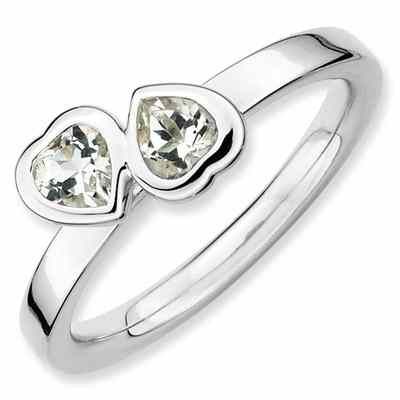 White Topaz Double Heart Sterling Silver Ring -  - QGRG-QSK401
