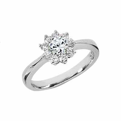 White Topaz Flower and Diamond Ring in 14K White Gold -  - US-CSR208WWT