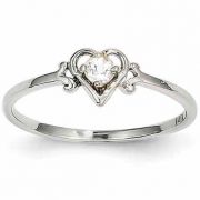 White Topaz Gemstone Heart Ring, 14K White Gold