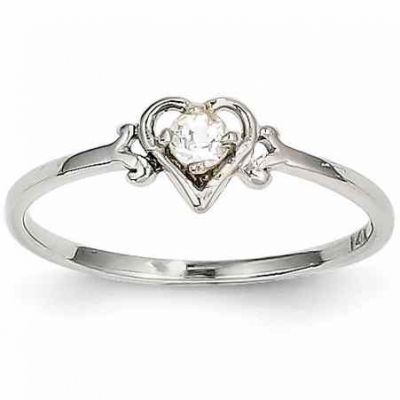 White Topaz Gemstone Heart Ring, 14K White Gold -  - QGRG-YC415