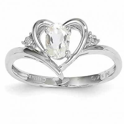 White Topaz Heart Ring in 14K White Gold -  - QGRG-XBS447