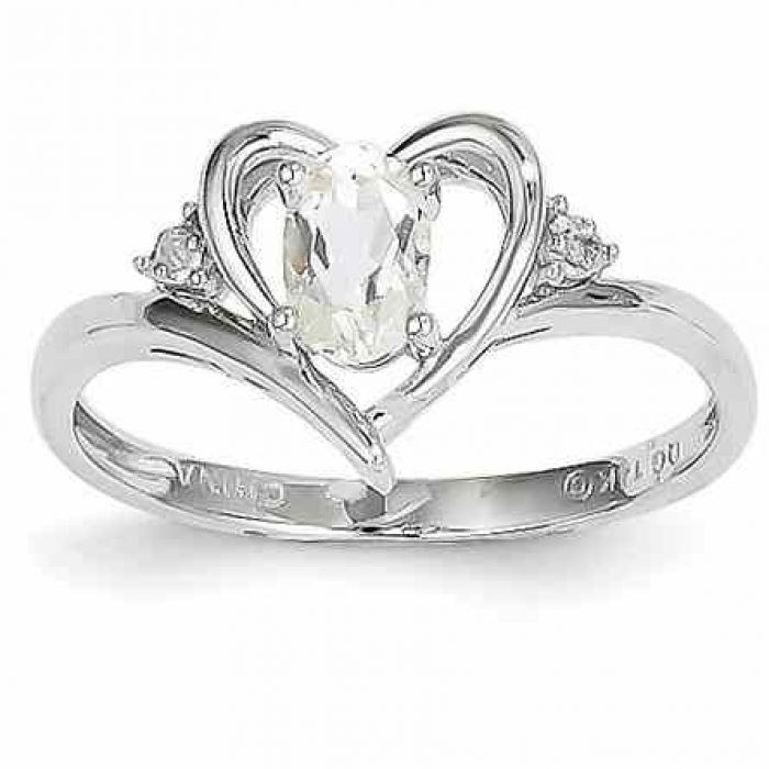  Rings  White  Topaz Heart  Ring  in 14K White  Gold 