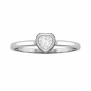 White Topaz Solitaire Heart-Shaped Bezel-Set Ring, White Gold