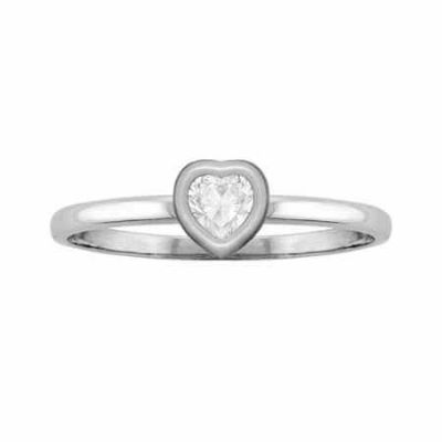 White Topaz Solitaire Heart-Shaped Bezel-Set Ring, White Gold -  - MNDL-F762WTW