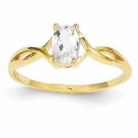 White Topaz Twist Design Birthstone Ring in 14K Yellow Gold