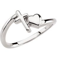 With All Thy Heart Christian Cross/Heart Ring, White Gold