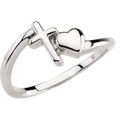 With All Thy Heart Christian Cross/Heart Ring, White Gold -  - STLRG-R16678