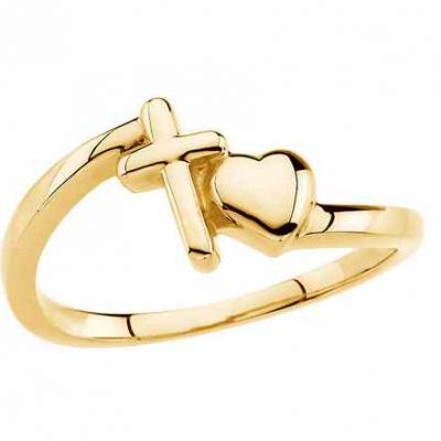 With All Thy Heart Cross and Heart Ring, 14K Yellow Gold -  - STLRG-R16678Y