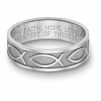 Women's 14K White Gold Ichthus Bible Verse Ring