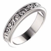 Silver Paisley Pattern Wedding Band Ring