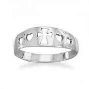Women's Cross and Heart Ring in Sterling Silver
