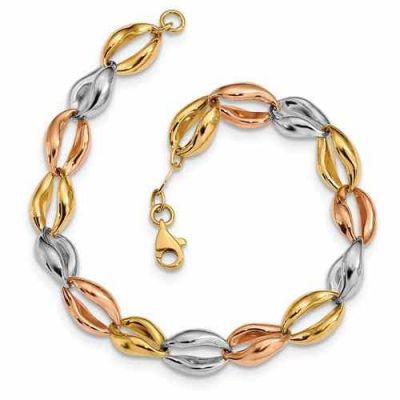 Women s Designer Tri-Color Gold Bracelet -  - QGBR-LF908-7-5