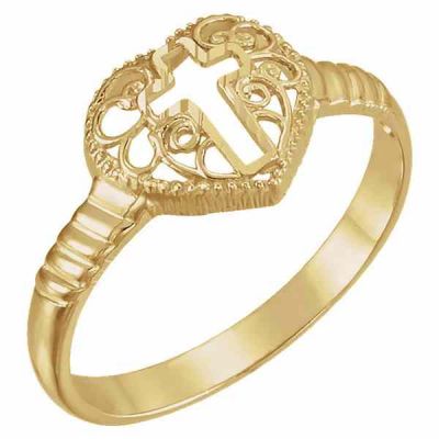 Women s Filigree Cross Heart Ring in 14K Gold -  - STLRG-R16697