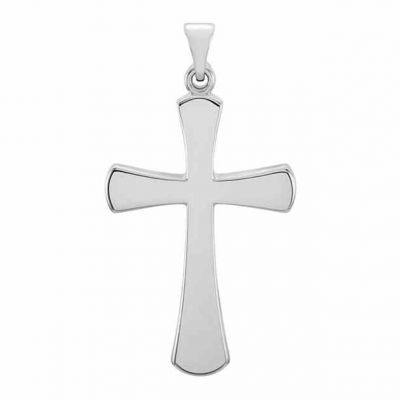 Women s Platinum Beveled Plain Cross Pendant -  - STLCR-R41276-23x11