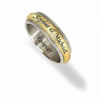 Women s Stainless Steel and Gold Tone 6mm Personalized Spinner Ring -  - JARG-R50310-ST