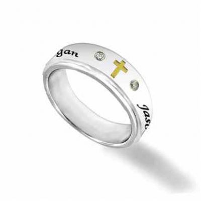 Women s Stainless Steel Cross and CZ Personalized Spinner Ring -  - JARG-R50508-ST