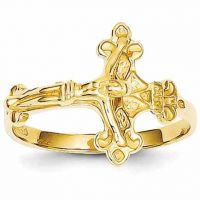 Womens Fluerie Crucifix Ring in 14K Gold