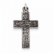 Wood Textured Sterling Silver Cross Pendant