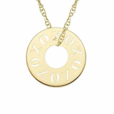 XOXO Stamped Circle Necklace in Gold -  - MNDL-G154-Y