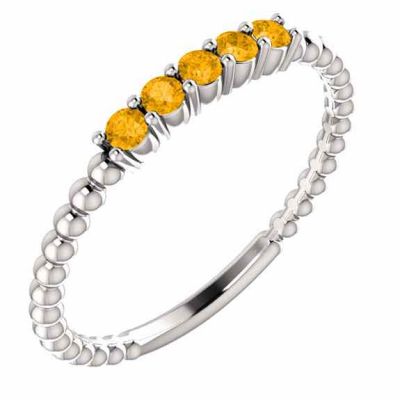 Yellow Citrine Beaded Stackable Band Ring -  - STLRG-71927CT-HA