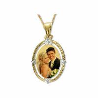 Yellow Gold Color Engraved Photo Charm Necklace