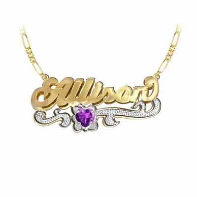 Yellow Gold Customized Name Necklace with Heart Birthstone -  - JAPD-NP30523-Y