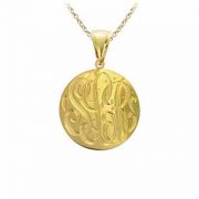 Yellow Gold Handmade Engraved Monogram Medallion Pendant Necklace