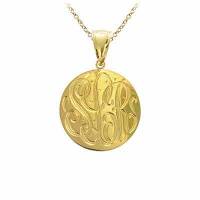Yellow Gold Handmade Engraved Monogram Medallion Pendant Necklace -  - JAPD-ZC90837L-A-Y