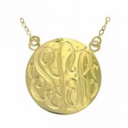 Yellow Gold Handmade Engraved Monogrammed Medallion Jewelry Necklace