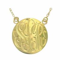 Yellow Gold Handmade Engraved Monogrammed Medallion Jewelry Necklace
