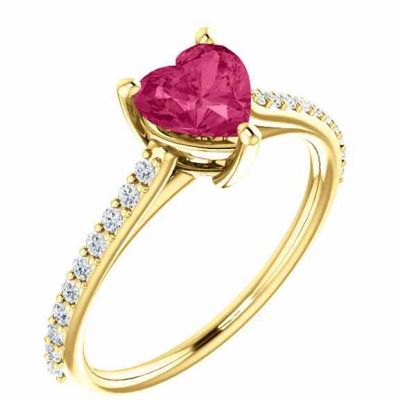 Yellow Gold Heart-Shape Pure Pink Topaz Diamond Ring -  - STLRG-71609PTY