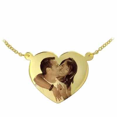 Yellow Gold Heart Shaped Color Photo Necklace -  - JAPD-C91227C-Y