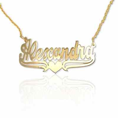 Yellow Gold Name Necklace with Heart Accent -  - JAPD-NP90023-Y