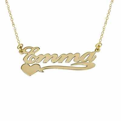 Yellow Gold Name Pendant Necklace with Heart -  - JAPD-NP30579-Y