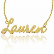 Yellow Gold Script Font Name Necklace, "Lauren" Design