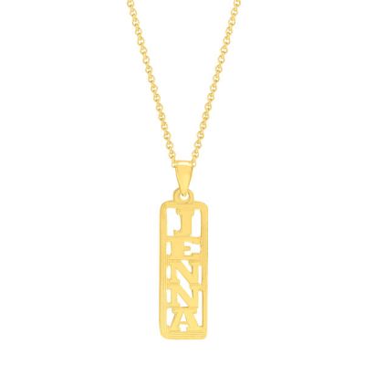 Yellow Gold Vertical Name Plate Pendant Necklace -  - JAPD-TS204CC-Y