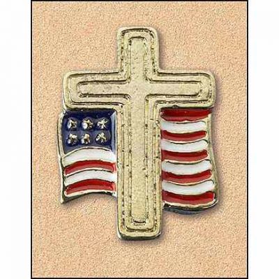 Cross w/American Flag Lapel Pin (Pack of 25) -  - LS918
