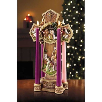 13.5in. Nativity Cross Advent Wreath - 886083349416 - WC124 13.5in. Nativity Cross Advent Wreath - 886083349416 - WC124