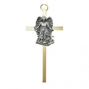 4.25" H Brass Cross with Emblem - Guardian Angel 4.25" H Brass Cross with Emblem - Guardian Angel