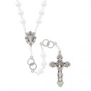 White Wedding Rosary With Special Intertwining Rings